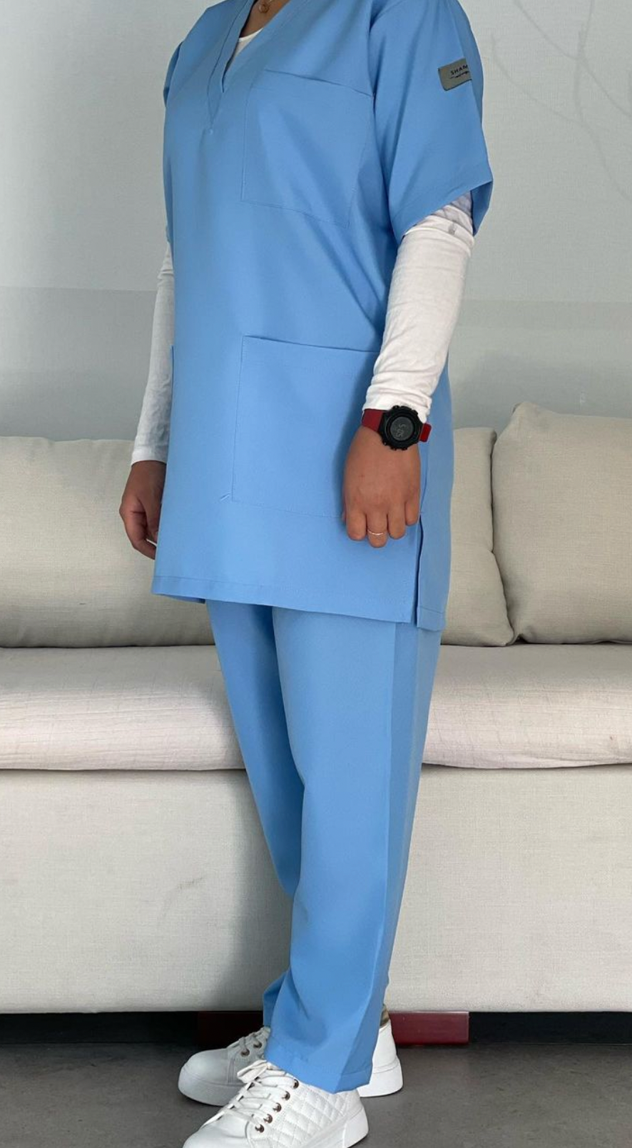 L blue crepe 1/2 sleeves